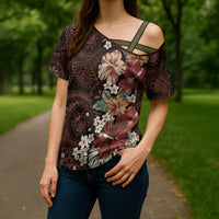 Kanoa Hawai'i Hibiscus Cross Shoulder Shirt Polynesian Tribal Tattoo Pattern Floral Elements LT9 - Polynesian Pride