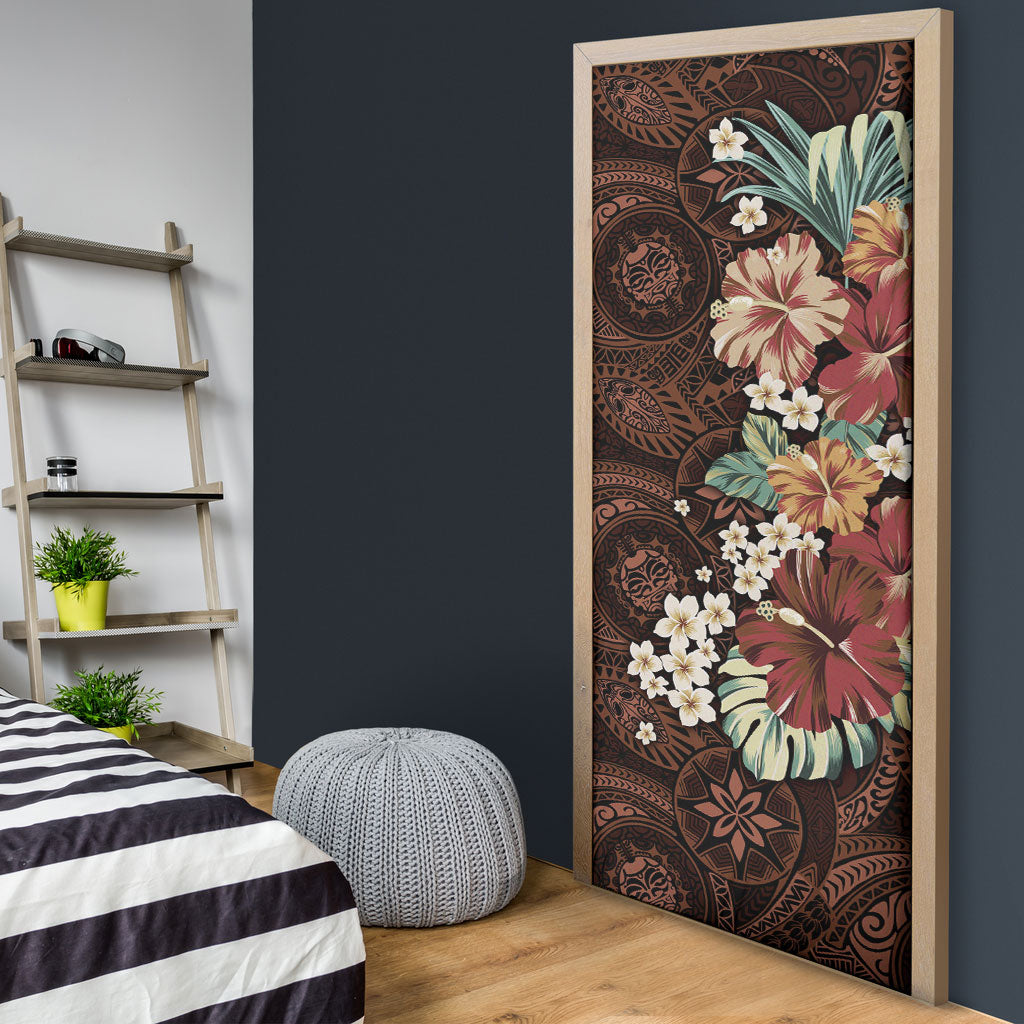 Kanoa Hawai'i Hibiscus Door Cover Polynesian Tribal Tattoo Pattern Floral Elements LT9 - Polynesian Pride