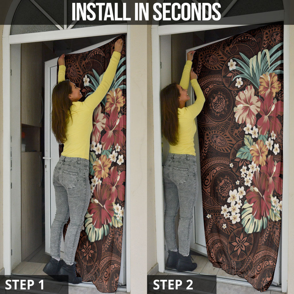 Kanoa Hawai'i Hibiscus Door Cover Polynesian Tribal Tattoo Pattern Floral Elements LT9 - Polynesian Pride