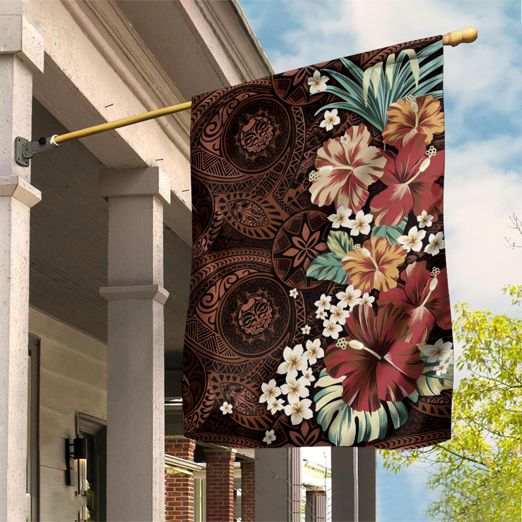 Kanoa Hawai'i Hibiscus Garden Flag Polynesian Tribal Tattoo Pattern Floral Elements LT9 House Flag Brown - Polynesian Pride