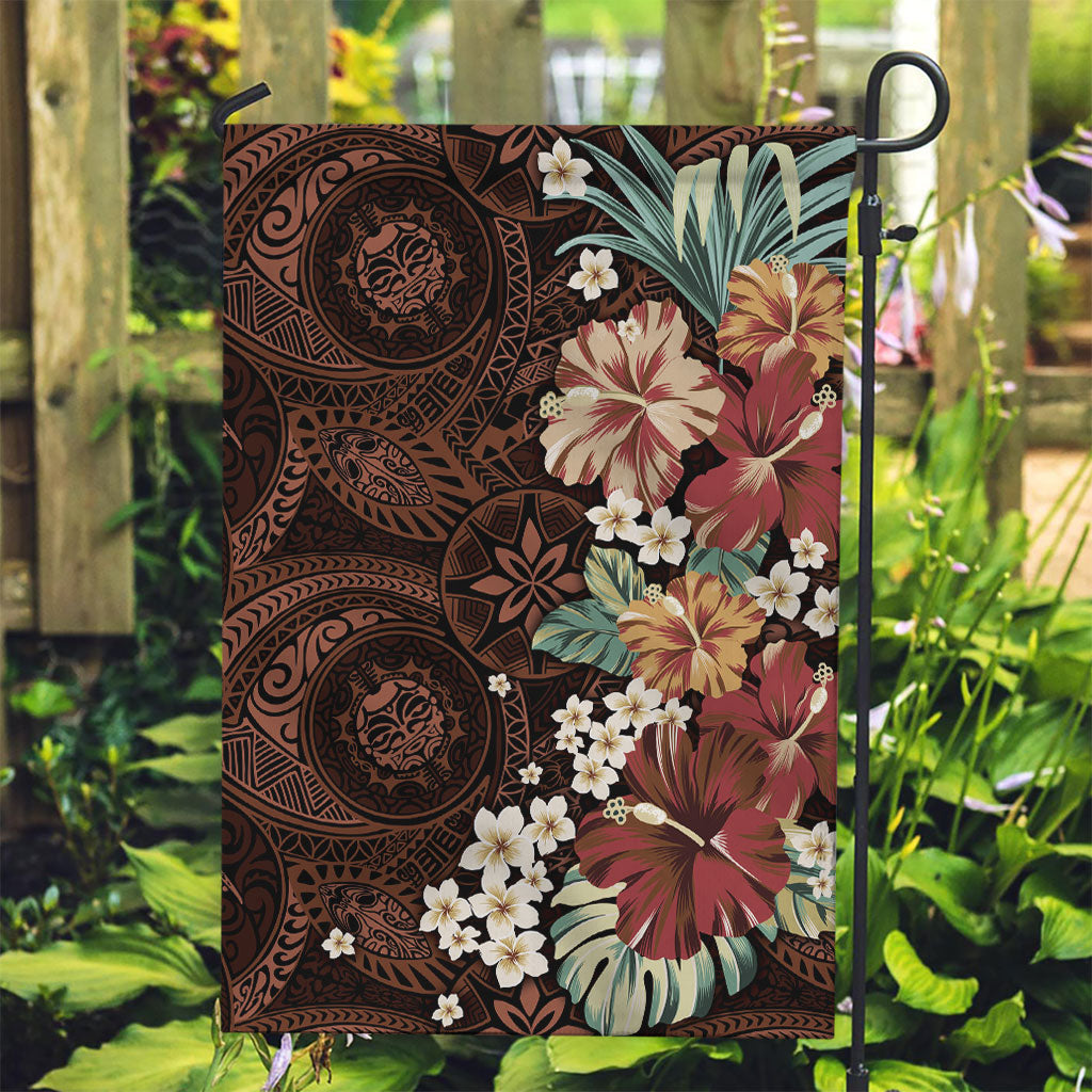 Kanoa Hawai'i Hibiscus Garden Flag Polynesian Tribal Tattoo Pattern Floral Elements LT9 Garden Flag Brown - Polynesian Pride