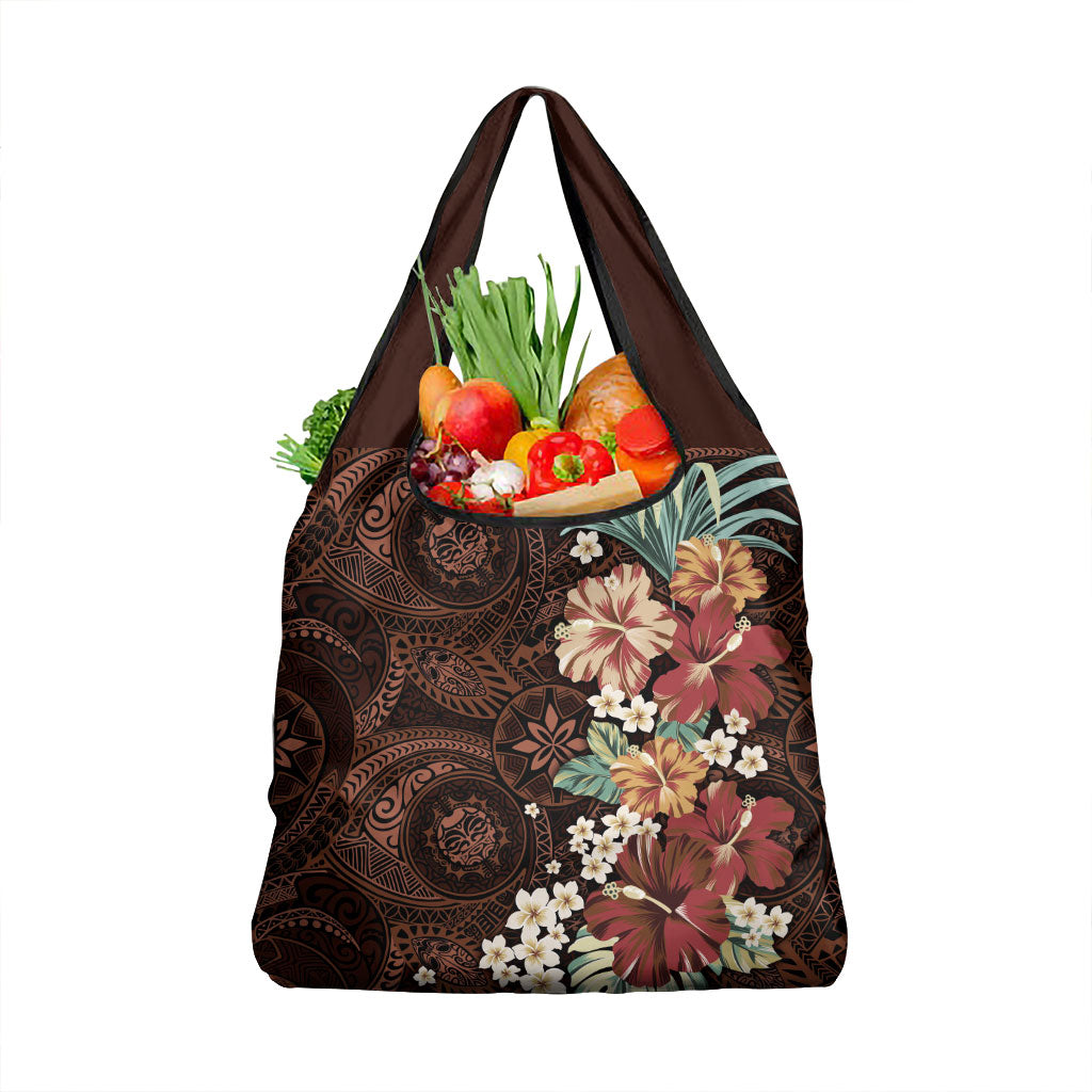 Kanoa Hawai'i Hibiscus Grocery Bag Polynesian Tribal Tattoo Pattern Floral Elements LT9 1-pack One Size Brown - Polynesian Pride