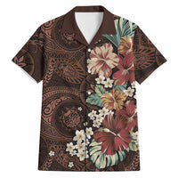Kanoa Hawai'i Hibiscus Hawaiian Shirt Polynesian Tribal Tattoo Pattern Floral Elements LT9 Brown - Polynesian Pride