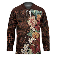 Kanoa Hawai'i Hibiscus Hockey Jersey Polynesian Tribal Tattoo Pattern Floral Elements LT9 Unisex Brown - Polynesian Pride