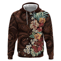 Kanoa Hawai'i Hibiscus Hoodie Polynesian Tribal Tattoo Pattern Floral Elements LT9 Pullover Hoodie Brown - Polynesian Pride