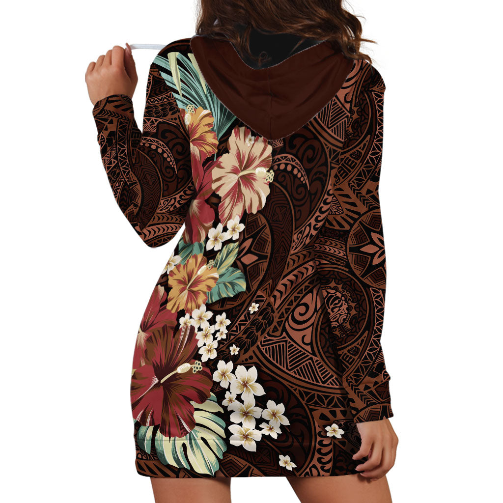 Kanoa Hawai'i Hibiscus Hoodie Dress Polynesian Tribal Tattoo Pattern Floral Elements LT9 - Polynesian Pride