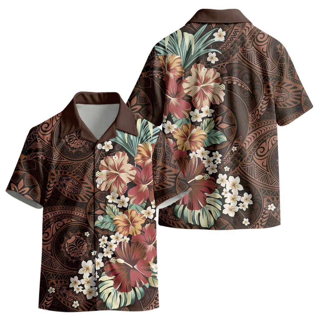 Kanoa Hawai'i Hibiscus Kid Hawaiian Shirt Polynesian Tribal Tattoo Pattern Floral Elements LT9 - Polynesian Pride