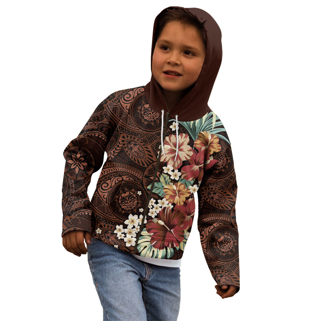 Kanoa Hawai'i Hibiscus Kid Hoodie Polynesian Tribal Tattoo Pattern Floral Elements LT9 - Polynesian Pride