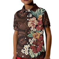 Kanoa Hawai'i Hibiscus Kid Polo Shirt Polynesian Tribal Tattoo Pattern Floral Elements LT9 Kid Brown - Polynesian Pride