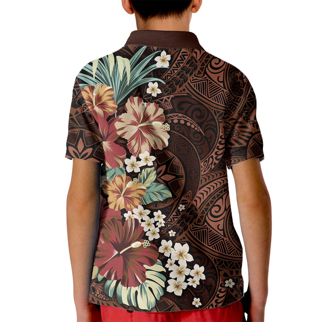 Kanoa Hawai'i Hibiscus Kid Polo Shirt Polynesian Tribal Tattoo Pattern Floral Elements LT9 - Polynesian Pride
