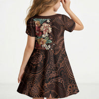 Kanoa Hawai'i Hibiscus Kid Short Sleeve Dress Polynesian Tribal Tattoo Pattern Floral Elements LT9 - Polynesian Pride