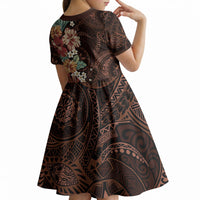 Kanoa Hawai'i Hibiscus Kid Short Sleeve Dress Polynesian Tribal Tattoo Pattern Floral Elements LT9 - Polynesian Pride