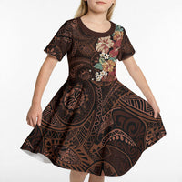 Kanoa Hawai'i Hibiscus Kid Short Sleeve Dress Polynesian Tribal Tattoo Pattern Floral Elements LT9 - Polynesian Pride