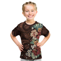 Kanoa Hawai'i Hibiscus Kid T Shirt Polynesian Tribal Tattoo Pattern Floral Elements LT9 Brown - Polynesian Pride