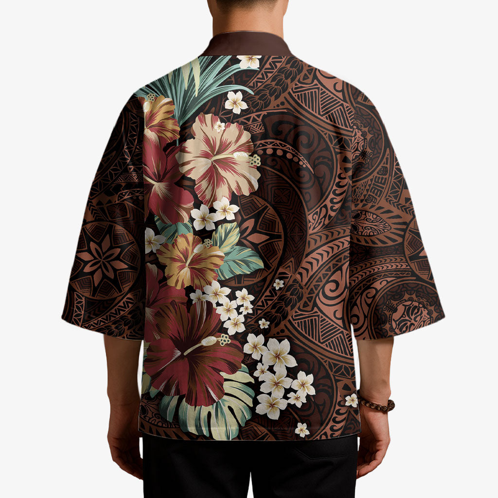 Kanoa Hawai'i Hibiscus Kimono Polynesian Tribal Tattoo Pattern Floral Elements LT9 - Polynesian Pride