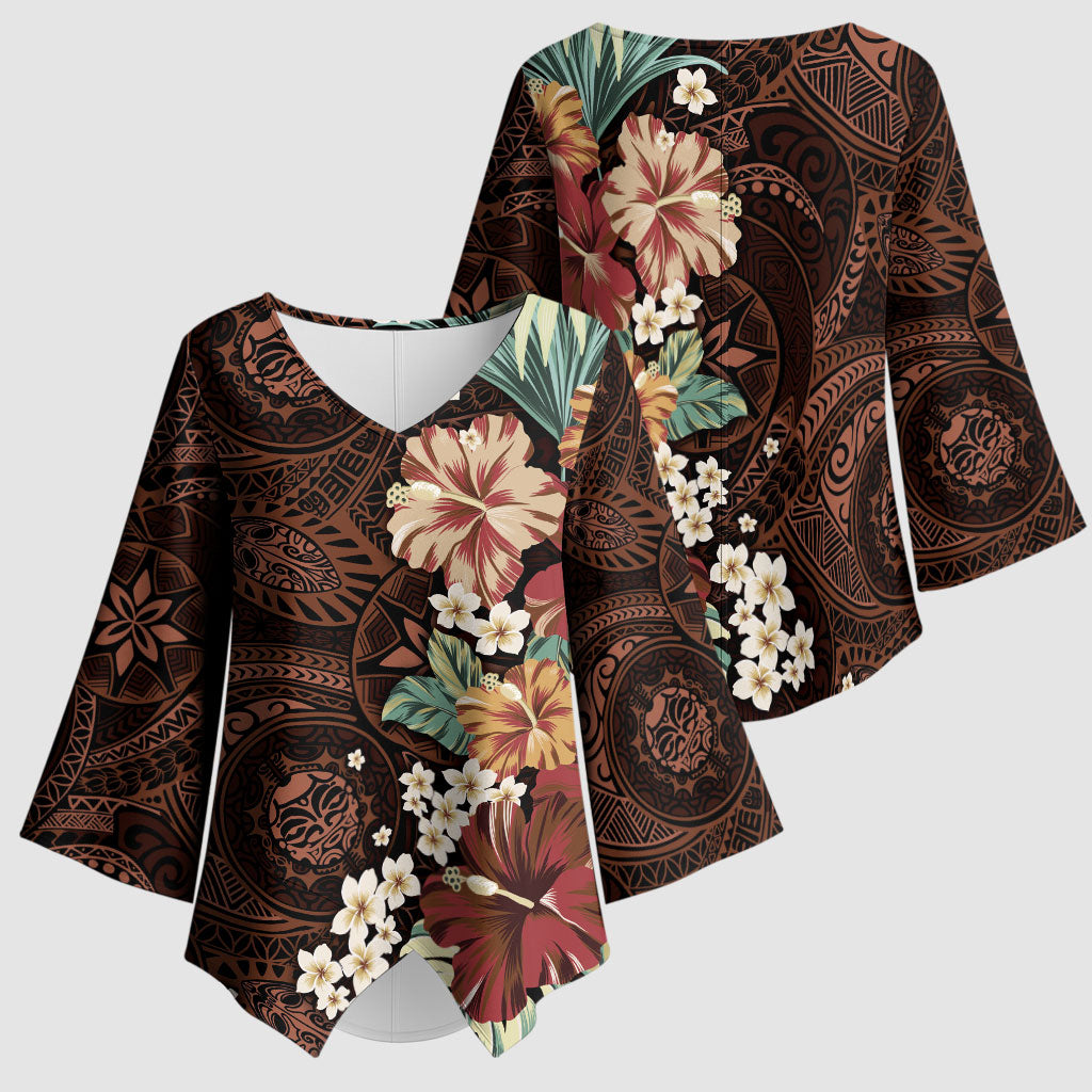 Kanoa Hawai'i Hibiscus Kimono Sleeve Blouse Polynesian Tribal Tattoo Pattern Floral Elements LT9 - Polynesian Pride