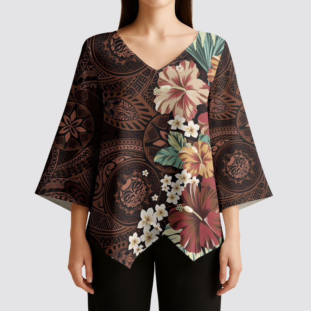 Kanoa Hawai'i Hibiscus Kimono Sleeve Blouse Polynesian Tribal Tattoo Pattern Floral Elements LT9 - Polynesian Pride