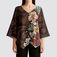Kanoa Hawai'i Hibiscus Kimono Sleeve Blouse Polynesian Tribal Tattoo Pattern Floral Elements LT9 - Polynesian Pride