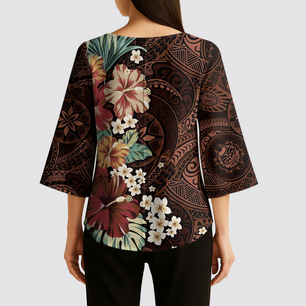 Kanoa Hawai'i Hibiscus Kimono Sleeve Blouse Polynesian Tribal Tattoo Pattern Floral Elements LT9 - Polynesian Pride