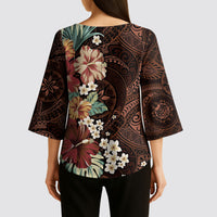 Kanoa Hawai'i Hibiscus Kimono Sleeve Blouse Polynesian Tribal Tattoo Pattern Floral Elements LT9 - Polynesian Pride