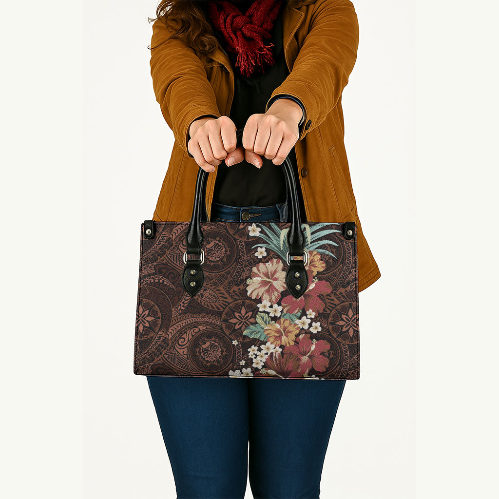 Kanoa Hawai'i Hibiscus Leather Bag Polynesian Tribal Tattoo Pattern Floral Elements LT9 - Polynesian Pride