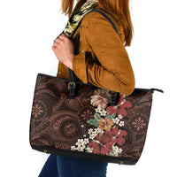 Kanoa Hawai'i Hibiscus Leather Tote Bag Polynesian Tribal Tattoo Pattern Floral Elements LT9 Brown - Polynesian Pride