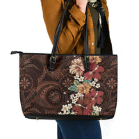 Kanoa Hawai'i Hibiscus Leather Tote Bag Polynesian Tribal Tattoo Pattern Floral Elements LT9 - Polynesian Pride