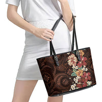 Kanoa Hawai'i Hibiscus Leather Tote Bag Polynesian Tribal Tattoo Pattern Floral Elements LT9 - Polynesian Pride