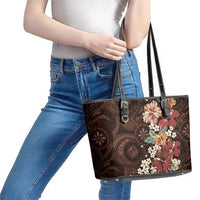 Kanoa Hawai'i Hibiscus Leather Tote Bag Polynesian Tribal Tattoo Pattern Floral Elements LT9 - Polynesian Pride