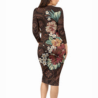 Kanoa Hawai'i Hibiscus Long Sleeve Bodycon Dress Polynesian Tribal Tattoo Pattern Floral Elements LT9 - Polynesian Pride