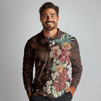 Kanoa Hawai'i Hibiscus Long Sleeve Polo Shirt Polynesian Tribal Tattoo Pattern Floral Elements LT9 - Polynesian Pride
