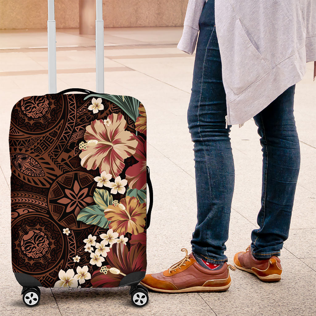 Kanoa Hawai'i Hibiscus Luggage Cover Polynesian Tribal Tattoo Pattern Floral Elements LT9 Brown - Polynesian Pride