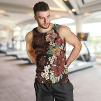 Kanoa Hawai'i Hibiscus Men Tank Top Polynesian Tribal Tattoo Pattern Floral Elements LT9 Brown - Polynesian Pride