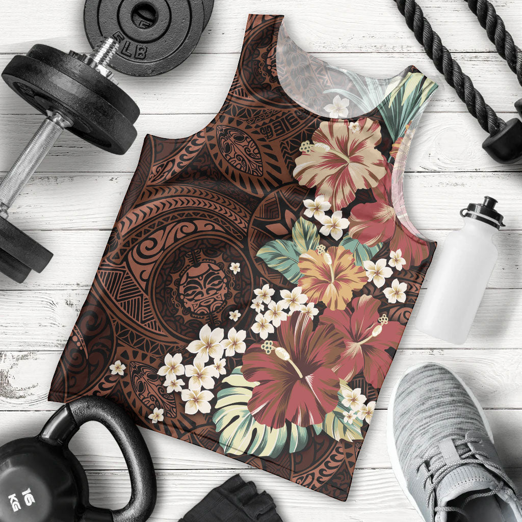 Kanoa Hawai'i Hibiscus Men Tank Top Polynesian Tribal Tattoo Pattern Floral Elements LT9 - Polynesian Pride