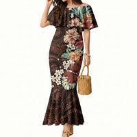 Kanoa Hawai'i Hibiscus Mermaid Dress Polynesian Tribal Tattoo Pattern Floral Elements LT9 Women Brown - Polynesian Pride