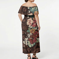 Kanoa Hawai'i Hibiscus Off Shoulder Maxi Dress Polynesian Tribal Tattoo Pattern Floral Elements LT9 - Polynesian Pride