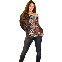 Kanoa Hawai'i Hibiscus Off Shoulder Sweater Polynesian Tribal Tattoo Pattern Floral Elements LT9 - Polynesian Pride