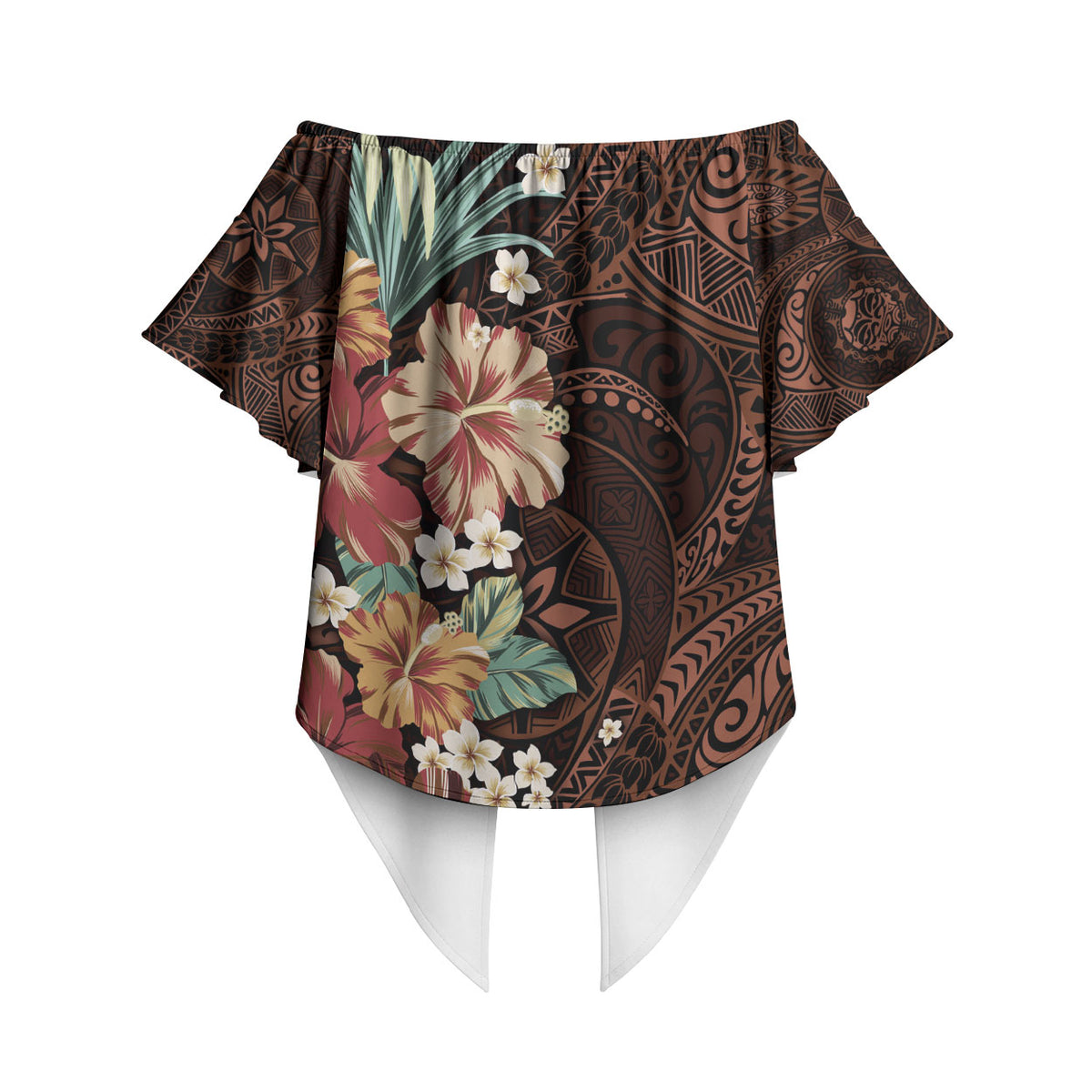 Kanoa Hawai'i Hibiscus Off Shoulder Wrap Waist Top Polynesian Tribal Tattoo Pattern Floral Elements LT9 - Polynesian Pride