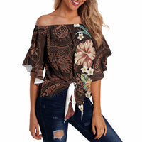 Kanoa Hawai'i Hibiscus Off Shoulder Wrap Waist Top Polynesian Tribal Tattoo Pattern Floral Elements LT9 - Polynesian Pride