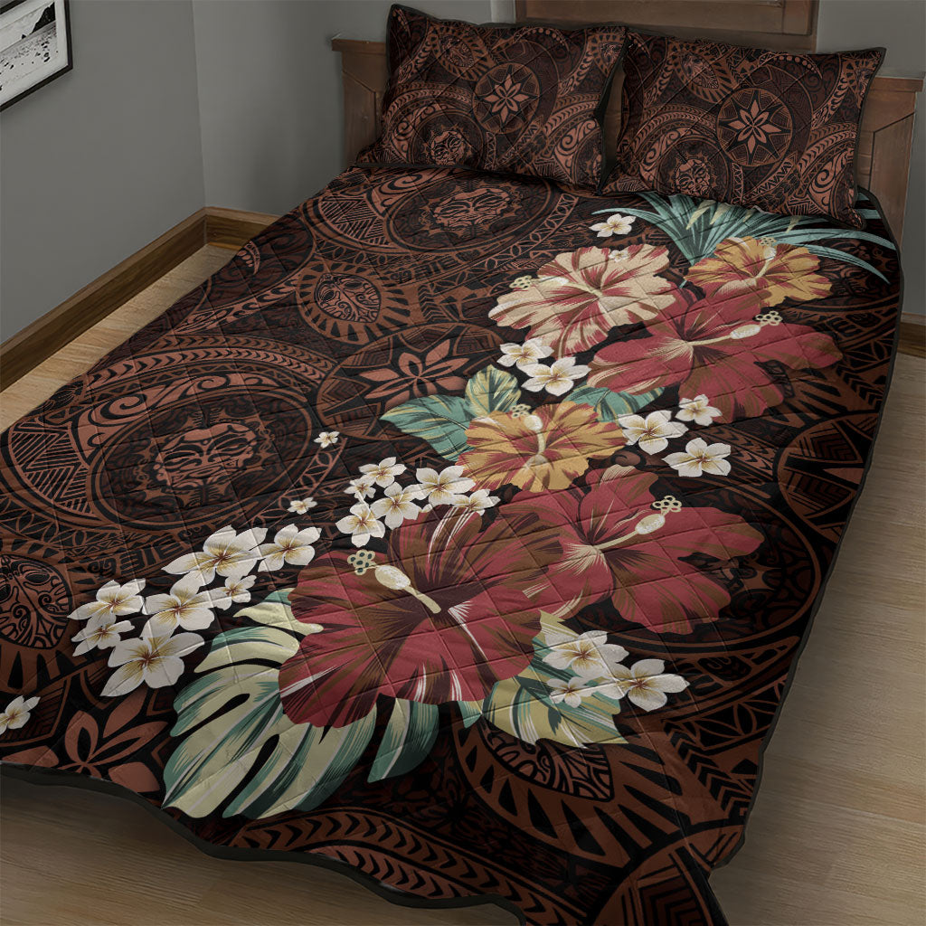 Kanoa Hawai'i Hibiscus Quilt Bed Set Polynesian Tribal Tattoo Pattern Floral Elements LT9 - Polynesian Pride