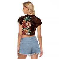 Kanoa Hawai'i Hibiscus Raglan Cropped T Shirt Polynesian Tribal Tattoo Pattern Floral Elements LT9 - Polynesian Pride