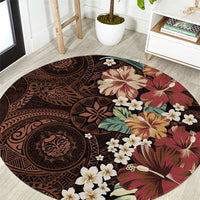 Kanoa Hawai'i Hibiscus Round Carpet Polynesian Tribal Tattoo Pattern Floral Elements LT9 Brown - Polynesian Pride