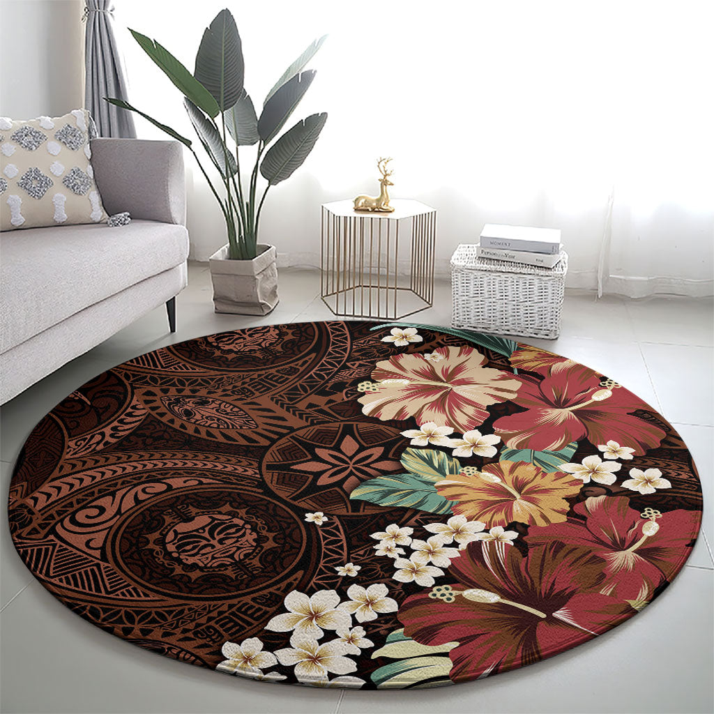 Kanoa Hawai'i Hibiscus Round Carpet Polynesian Tribal Tattoo Pattern Floral Elements LT9 - Polynesian Pride