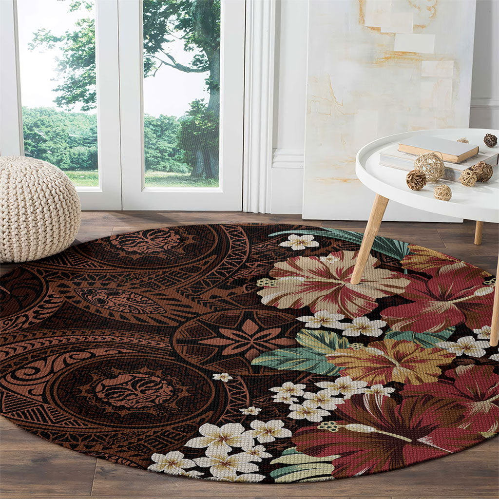 Kanoa Hawai'i Hibiscus Round Carpet Polynesian Tribal Tattoo Pattern Floral Elements LT9 - Polynesian Pride