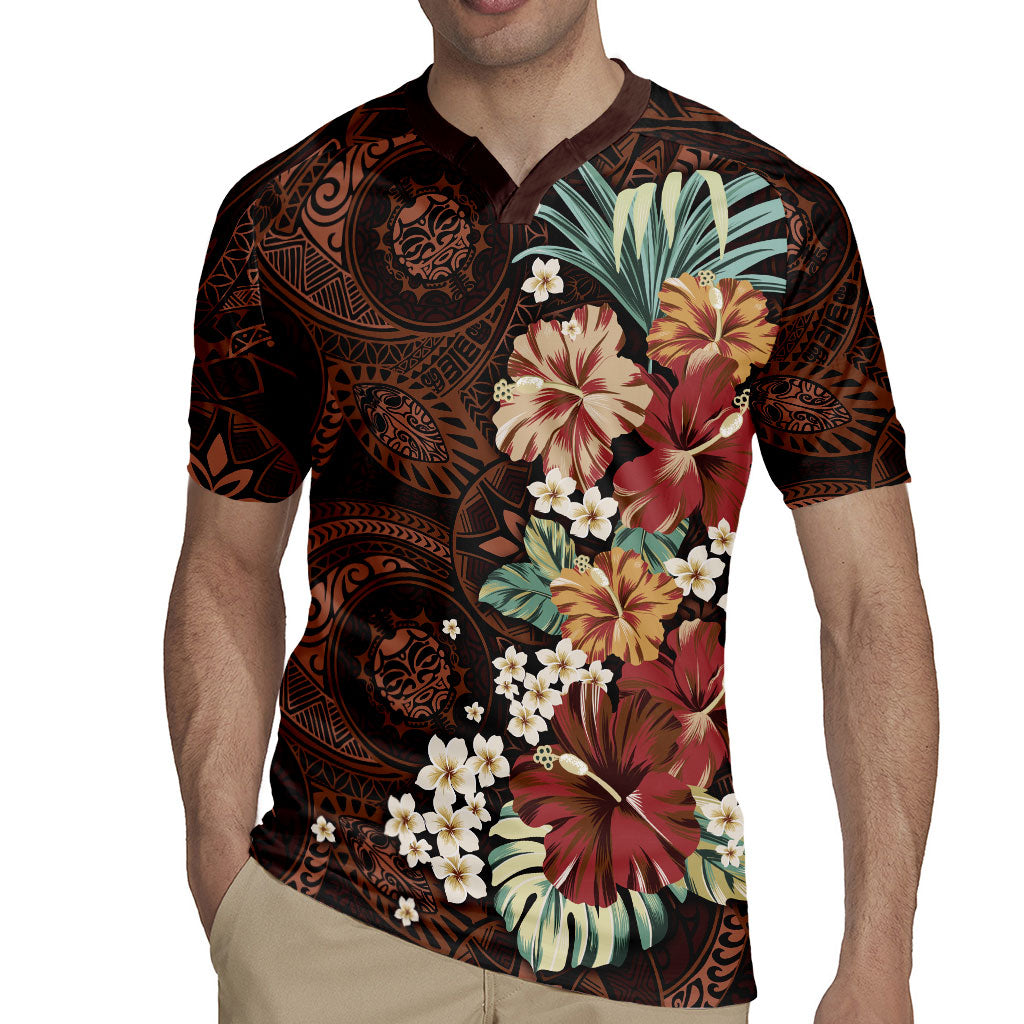 Kanoa Hawai'i Hibiscus Rugby Jersey Polynesian Tribal Tattoo Pattern Floral Elements LT9 - Polynesian Pride
