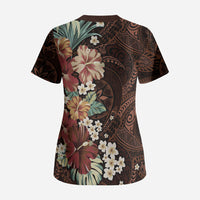 Kanoa Hawai'i Hibiscus Scrub Top Polynesian Tribal Tattoo Pattern Floral Elements LT9 - Polynesian Pride