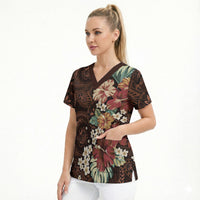 Kanoa Hawai'i Hibiscus Scrub Top Polynesian Tribal Tattoo Pattern Floral Elements LT9 - Polynesian Pride