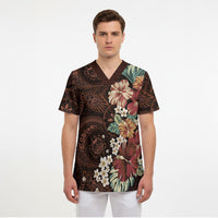 Kanoa Hawai'i Hibiscus Scrub Top Polynesian Tribal Tattoo Pattern Floral Elements LT9 - Polynesian Pride