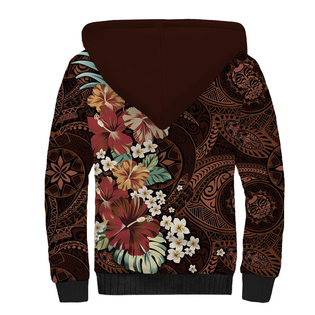 Kanoa Hawai'i Hibiscus Sherpa Hoodie Polynesian Tribal Tattoo Pattern Floral Elements LT9 - Polynesian Pride