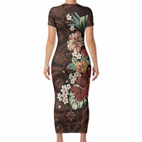 Kanoa Hawai'i Hibiscus Short Sleeve Bodycon Dress Polynesian Tribal Tattoo Pattern Floral Elements LT9 - Polynesian Pride